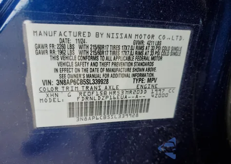 2025 Nissan Kicks Sv из США, поврежденный, VIN 3N8AP6CB5SL339928